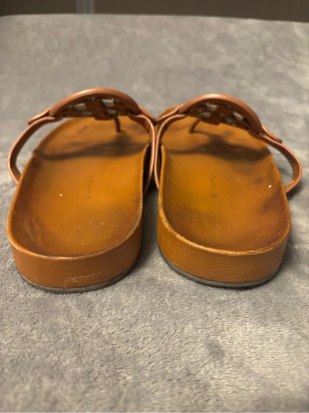 Tory Burch Cognac Leather Logo Thong Sandals